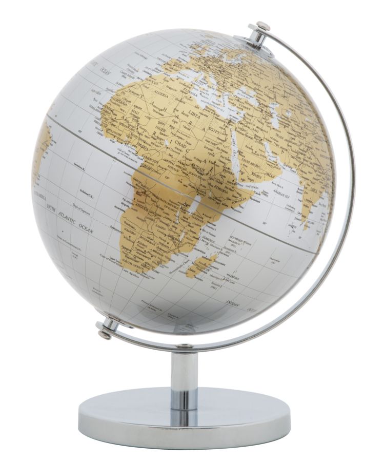 Globo terráqueo plateado nuevo cm ø 20x28 