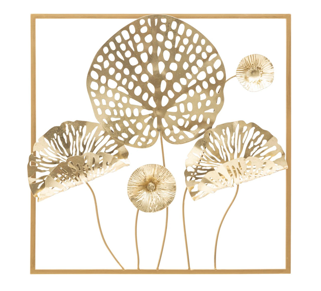 Panel de pared de hierro flores doradas cm 50x5x50