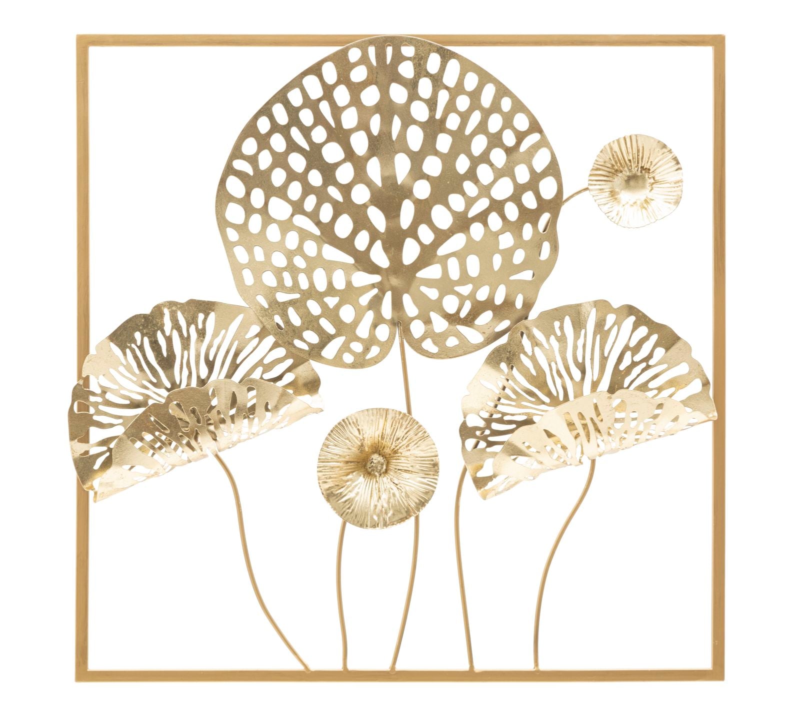 Panel de pared de hierro flores doradas cm 50x5x50