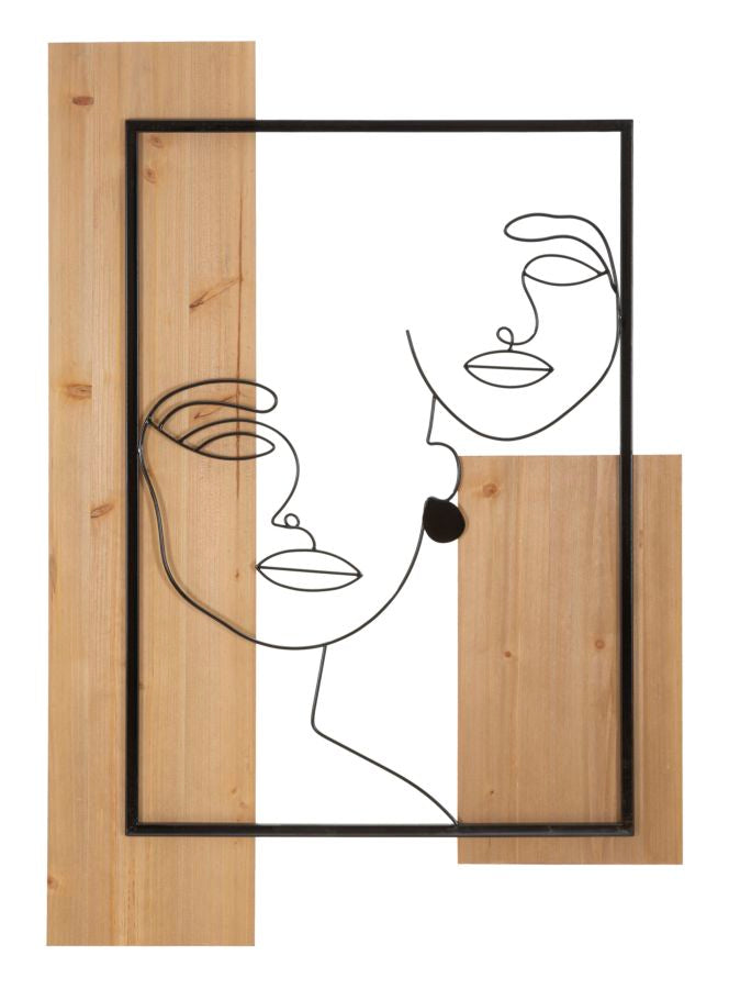 Panel de pared caras de hierro y madera cm 63x2x90