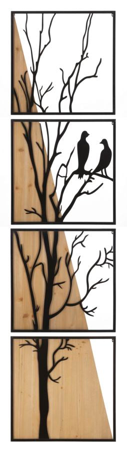 Panel pared pájaro hierro madera set 4pzs 50x2x200 (50x2x50)