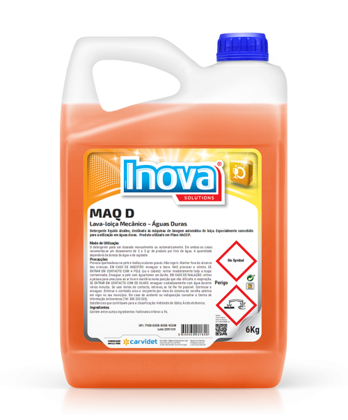 Detergente para lavavajillas industrial MAQ D Carvidet, líquido alcalino formulado para aguas duras - Vetonek