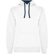 Sudadera entallada de corte femenino con capucha bicolor de doble tejido, con cordón contrastado ajustable, cubrecosturas en el cuello y bolsillo canguro Vetonek Vetonek
