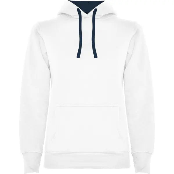 Sudadera entallada de corte femenino con capucha bicolor de doble tejido, con cordón contrastado ajustable, cubrecosturas en el cuello y bolsillo canguro Vetonek Vetonek