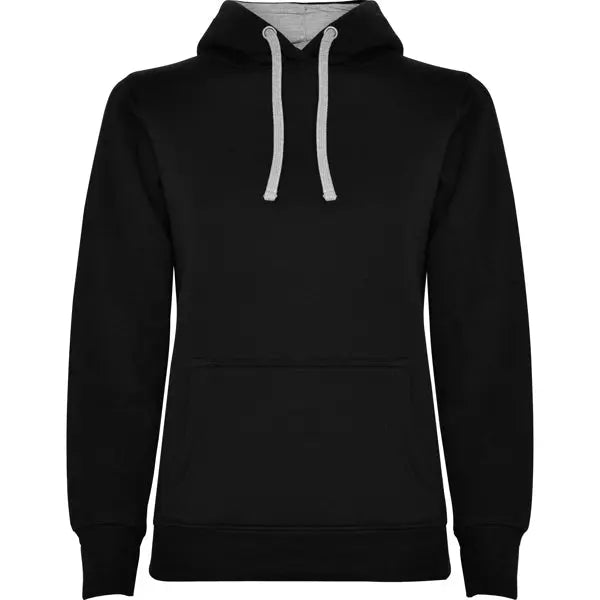 Sudadera entallada de corte femenino con capucha bicolor de doble tejido, con cordón contrastado ajustable, cubrecosturas en el cuello y bolsillo canguro Vetonek Vetonek