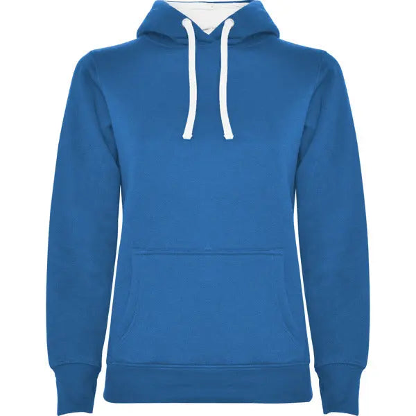Sudadera entallada de corte femenino con capucha bicolor de doble tejido, con cordón contrastado ajustable, cubrecosturas en el cuello y bolsillo canguro Vetonek Vetonek
