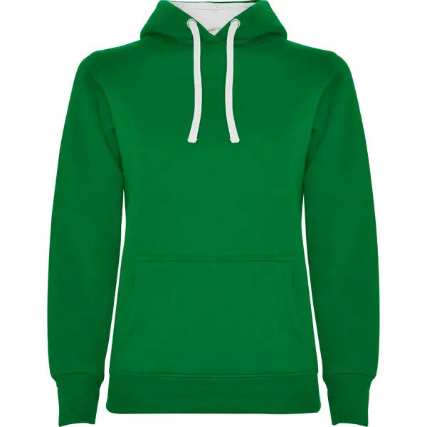 Sudadera entallada de corte femenino con capucha bicolor de doble tejido, con cordón contrastado ajustable, cubrecosturas en el cuello y bolsillo canguro Vetonek Vetonek