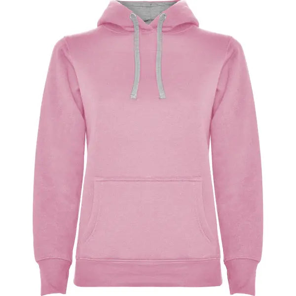 Sudadera entallada de corte femenino con capucha bicolor de doble tejido, con cordón contrastado ajustable, cubrecosturas en el cuello y bolsillo canguro Vetonek Vetonek