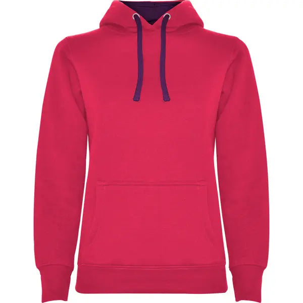 Sudadera entallada de corte femenino con capucha bicolor de doble tejido, con cordón contrastado ajustable, cubrecosturas en el cuello y bolsillo canguro Vetonek Vetonek