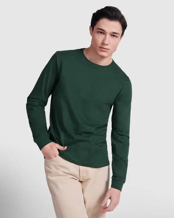 Camiseta de manga larga, tejido tubular, con cuello redondo de 4 capas y puños canalé 1x1 Vetonek