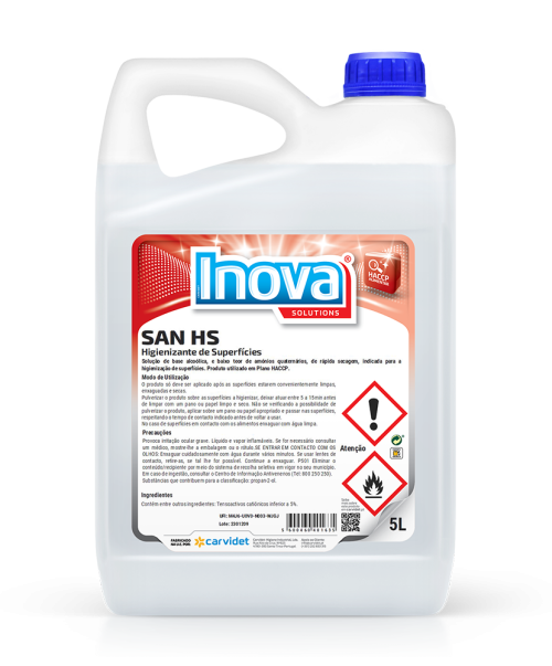 Higienizante de superficies SAN HS Carvidet, solución alcohólica de secado rápido para industria alimentaria - Vetonek