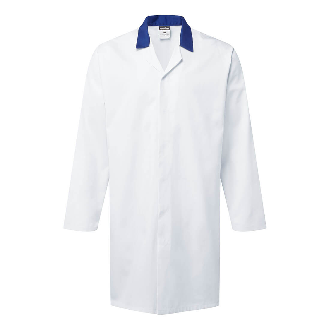 Bata sin bolsillos para la industria alimentaria Blanco/Azul royal - Portwest 2210