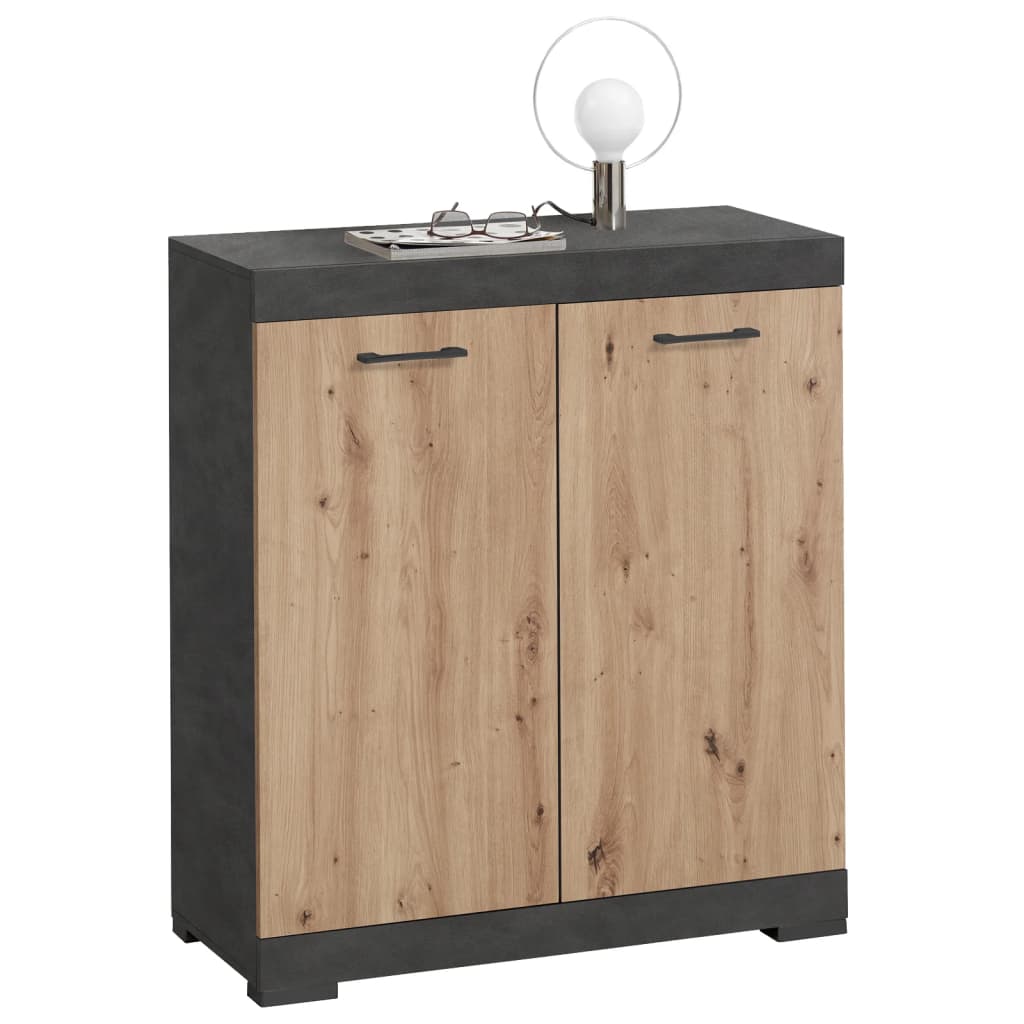 Commode avec 2 portes en chêne fait main et gris 80x34,9x89,9 cm v2773 Vetonek