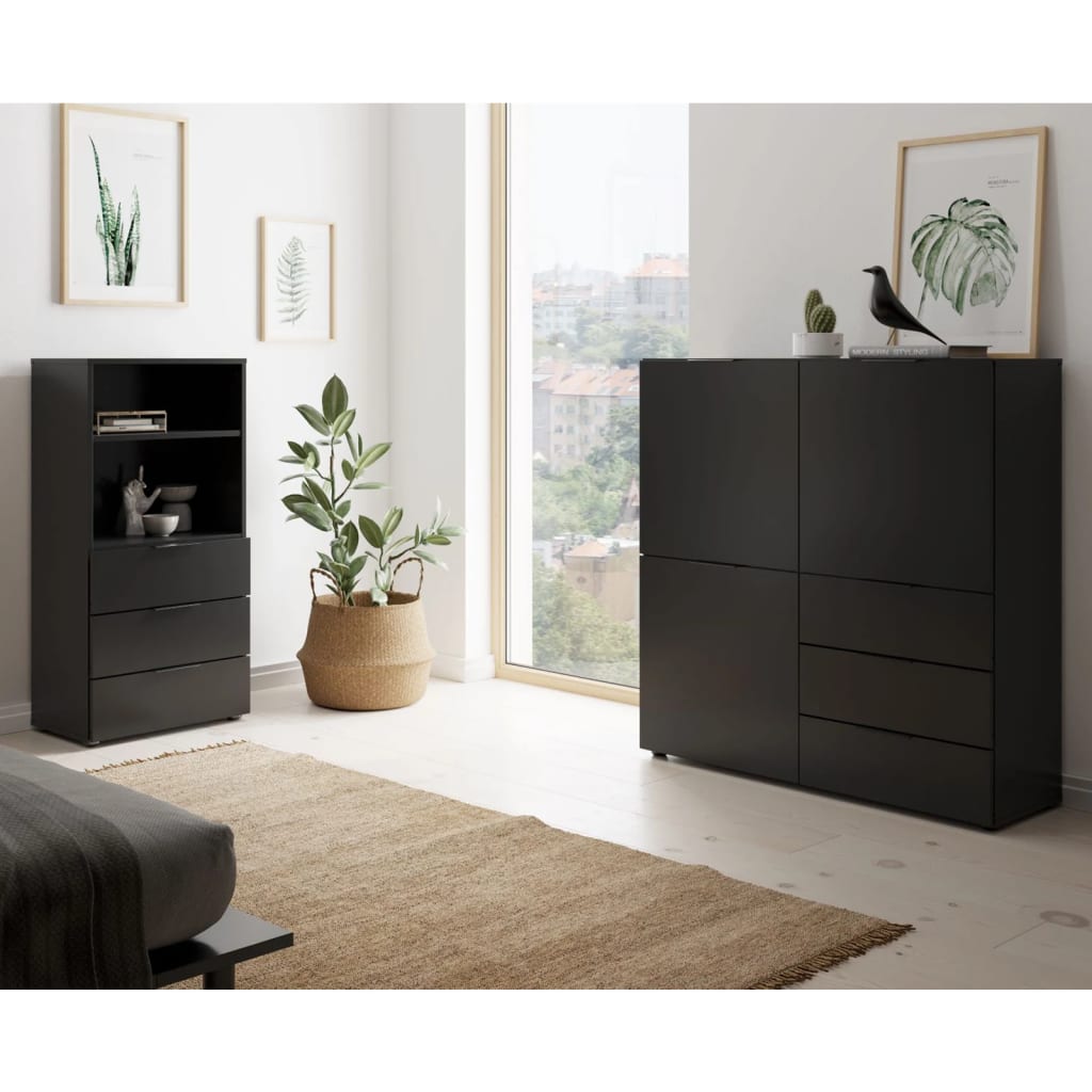 Commode avec 3 portes et 3 tiroirs noir v5309 Vetonek