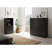 Commode avec 3 tiroirs et étagères ouvertes noir v5323 Vetonek