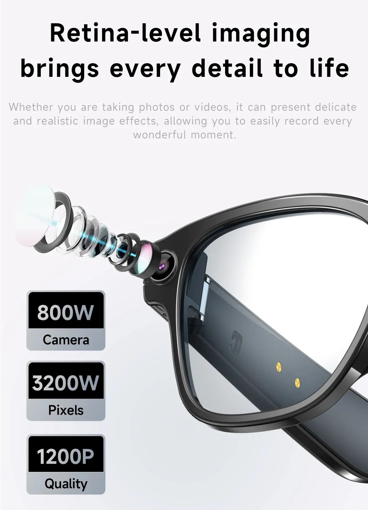 Gafas Inteligentes 4K Ultra HD EBOX – Cámara 8MP, Traducción IA y Música Bluetooth - Vetonek