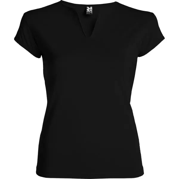 Camiseta entallada de cuello redondo con abertura en V, semi-manga al hombro ribeteada y costuras laterales Vetonek Vetonek