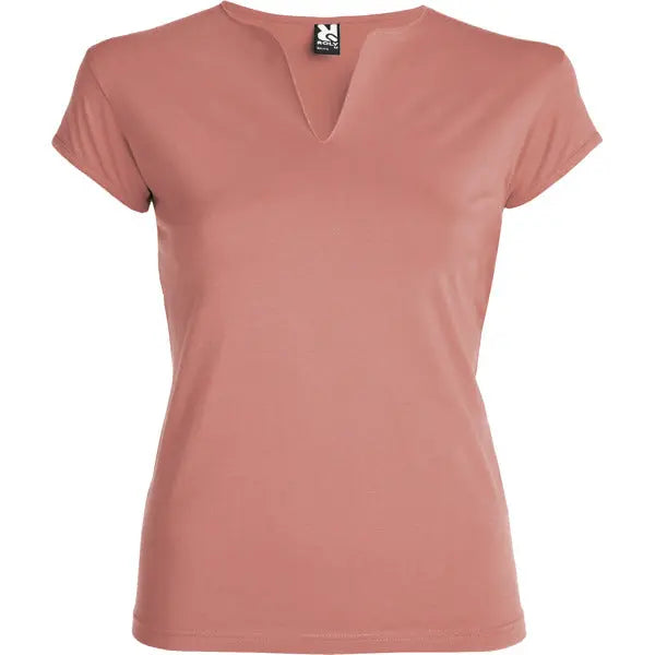 Camiseta entallada de cuello redondo con abertura en V, semi-manga al hombro ribeteada y costuras laterales Vetonek Vetonek