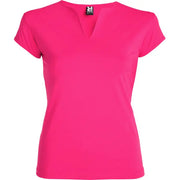 Camiseta entallada de cuello redondo con abertura en V, semi-manga al hombro ribeteada y costuras laterales Vetonek Vetonek