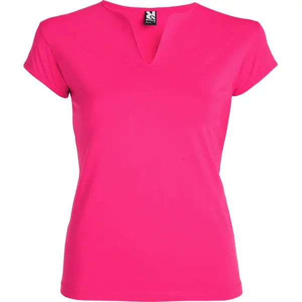 Camiseta entallada de cuello redondo con abertura en V, semi-manga al hombro ribeteada y costuras laterales Vetonek Vetonek