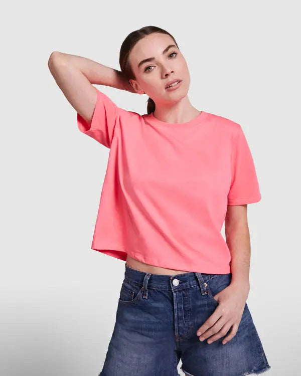 Camiseta de talle corto y holgado para mujer con manga corta Vetonek