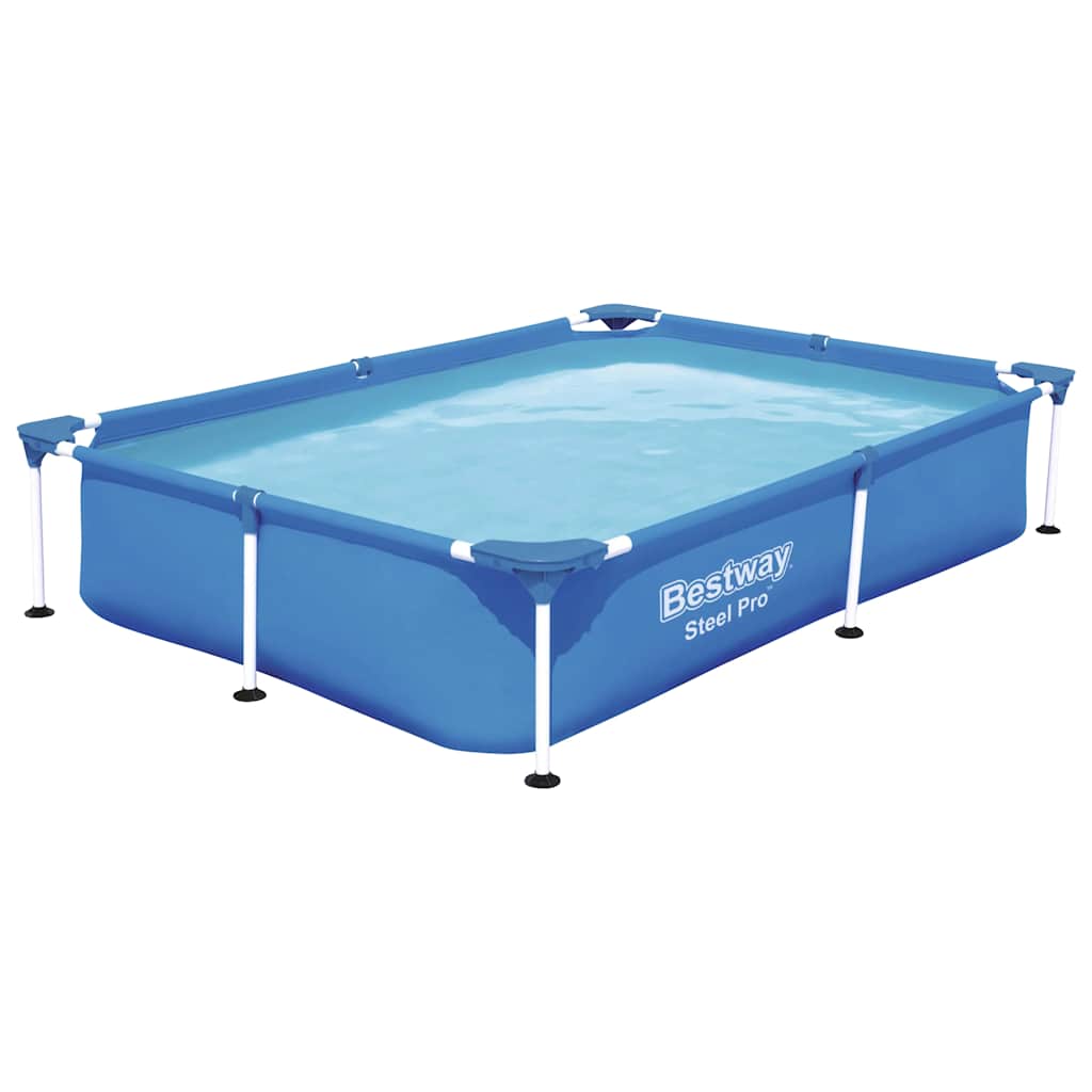 Piscina Steel Pro de 221x150x43 cm ideal para jardines y espacios exteriores.