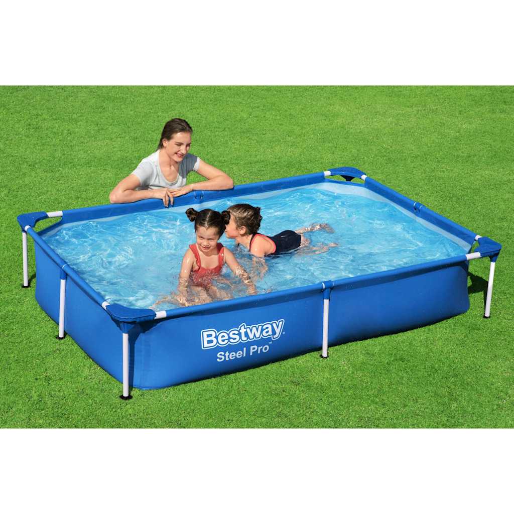 Piscina Steel Pro de 221x150x43 cm ideal para jardines y espacios al aire libre.