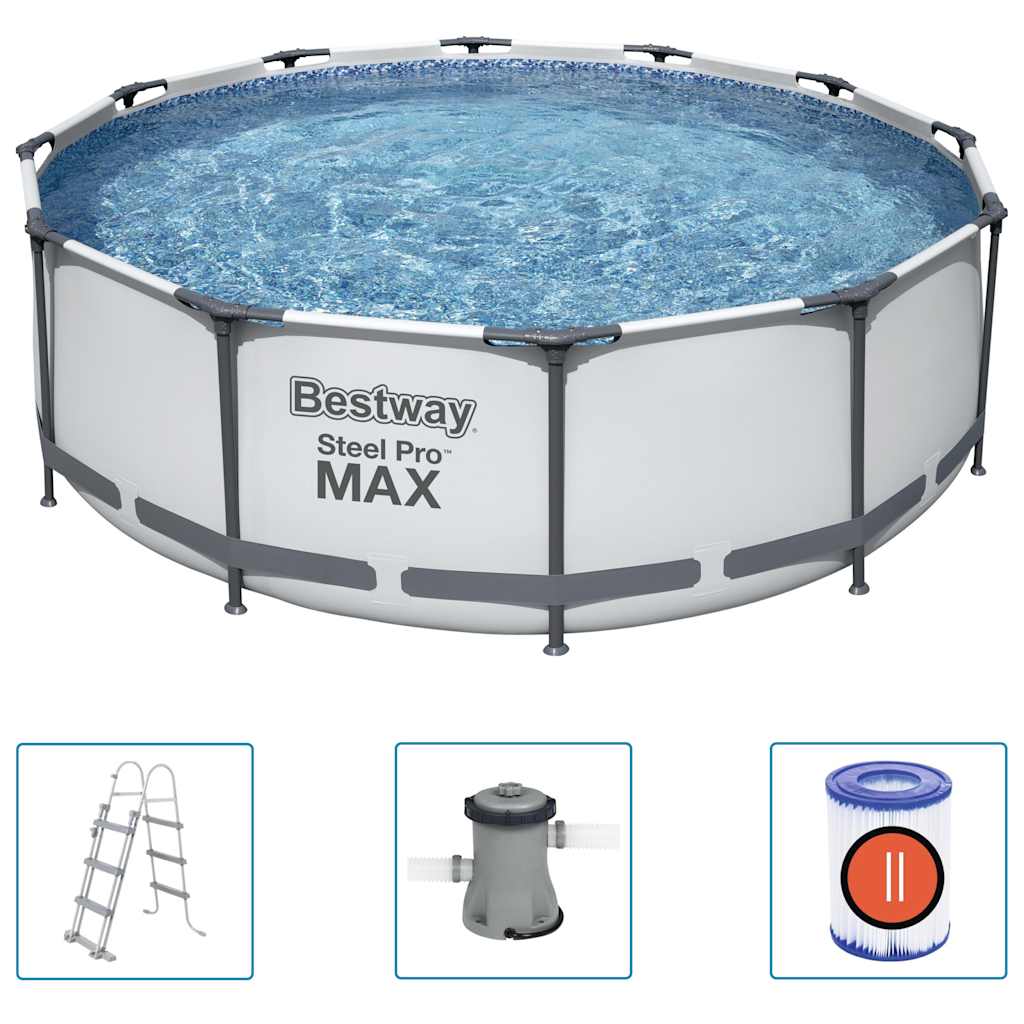 Piscina de acero Pro MAX de 366x100 cm ideal para jardines y exteriores.