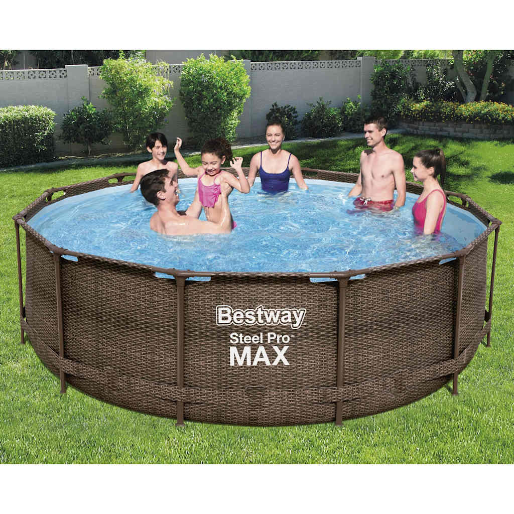 Piscina redonda de acero Pro MAX Deluxe Series 366x100 cm ideal para jardines y espacios exteriores.