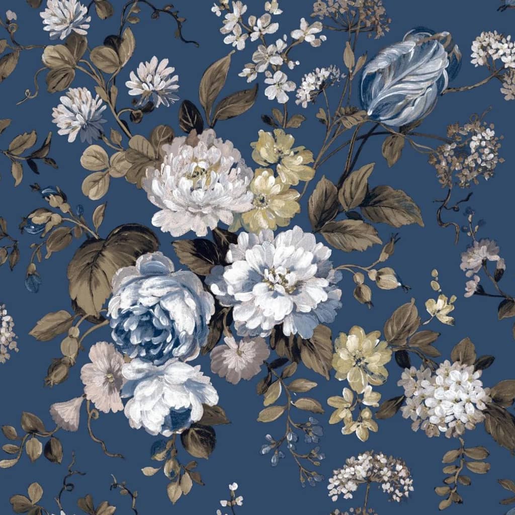 Noordwand Papel pintado Blooming Garden 6 Big Flowers azul y marrón V0232 Vetonek