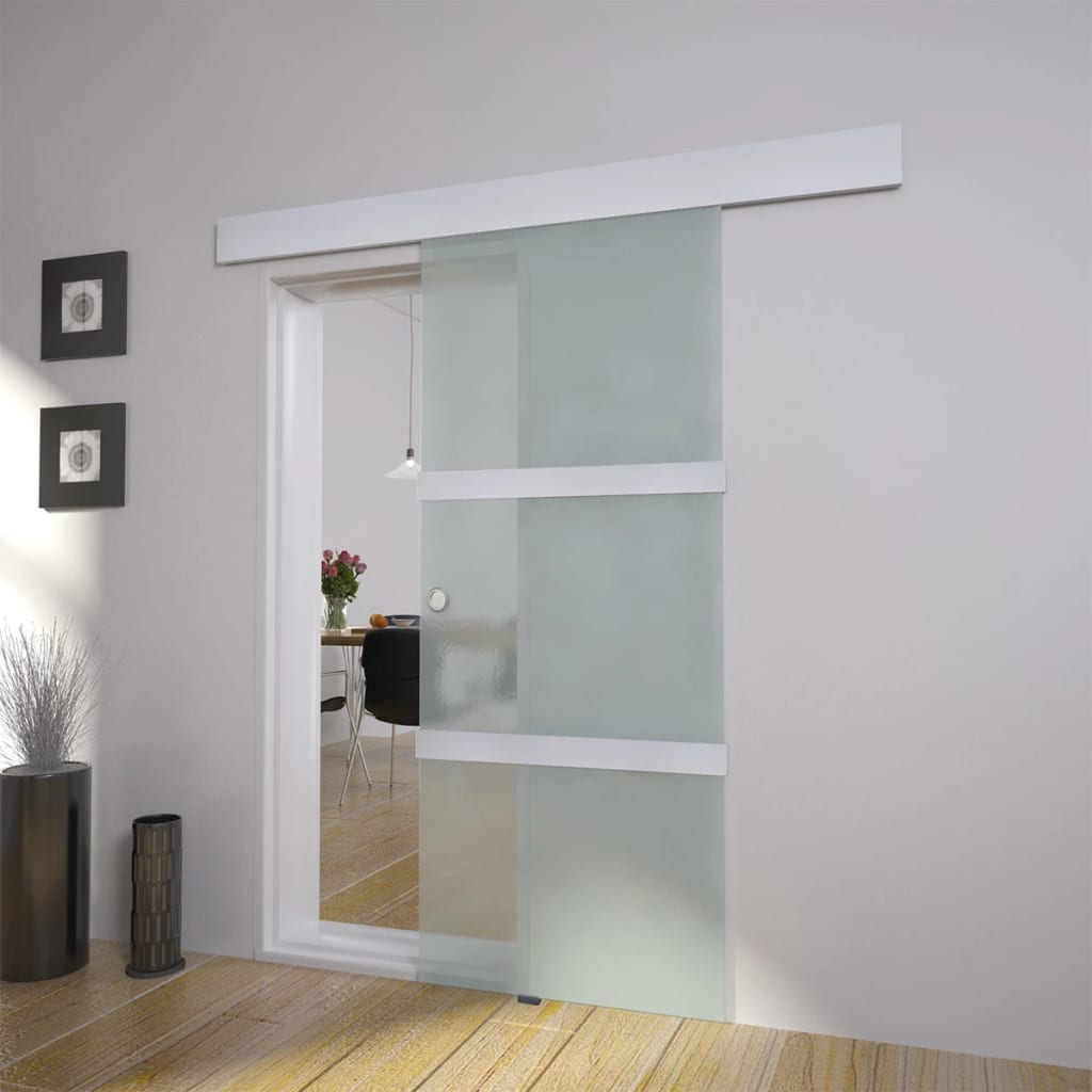 Porte coulissante en verre et aluminium 178 cm argenté 