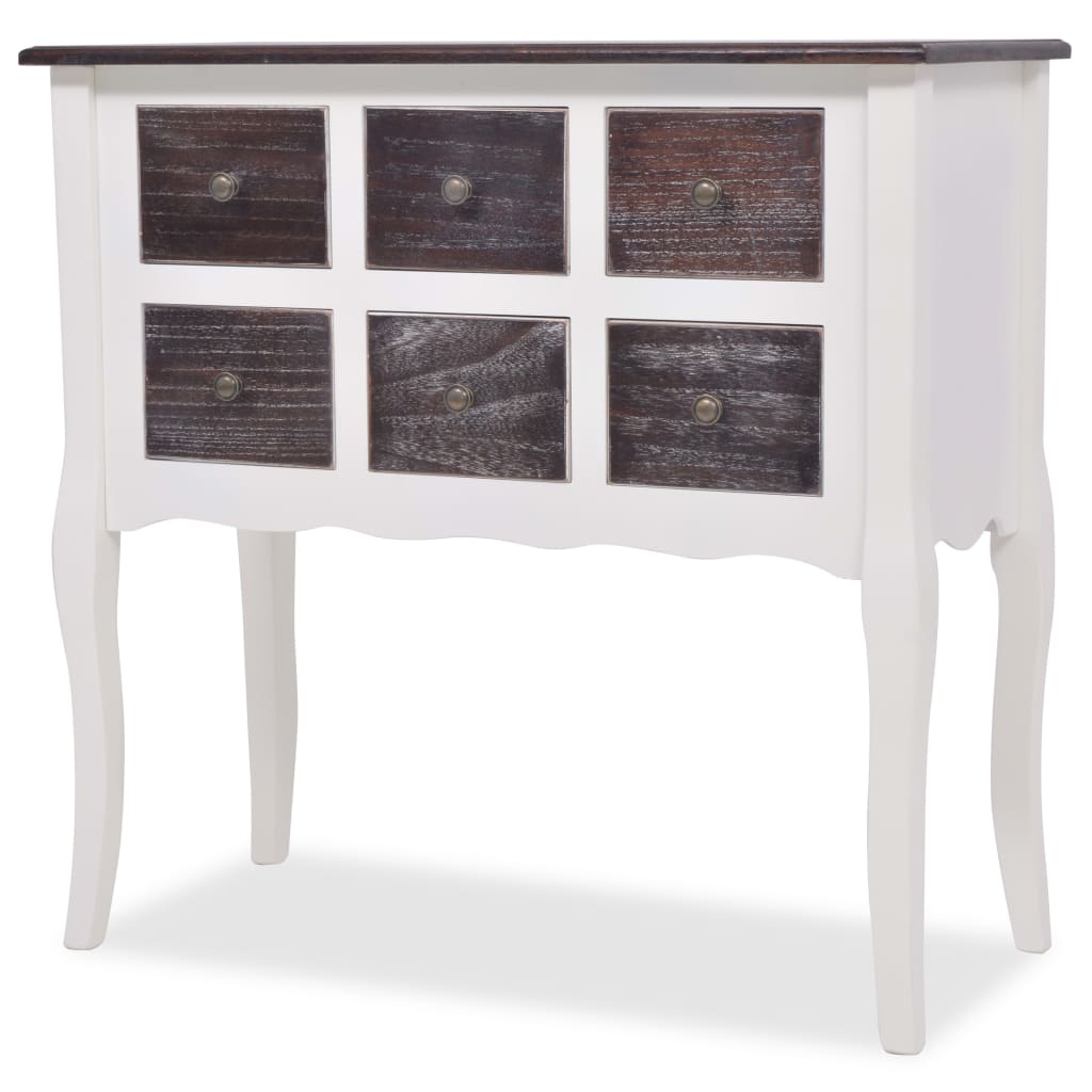 Meuble console 6 tiroirs en bois marron et blanc v6642 - Vetonek