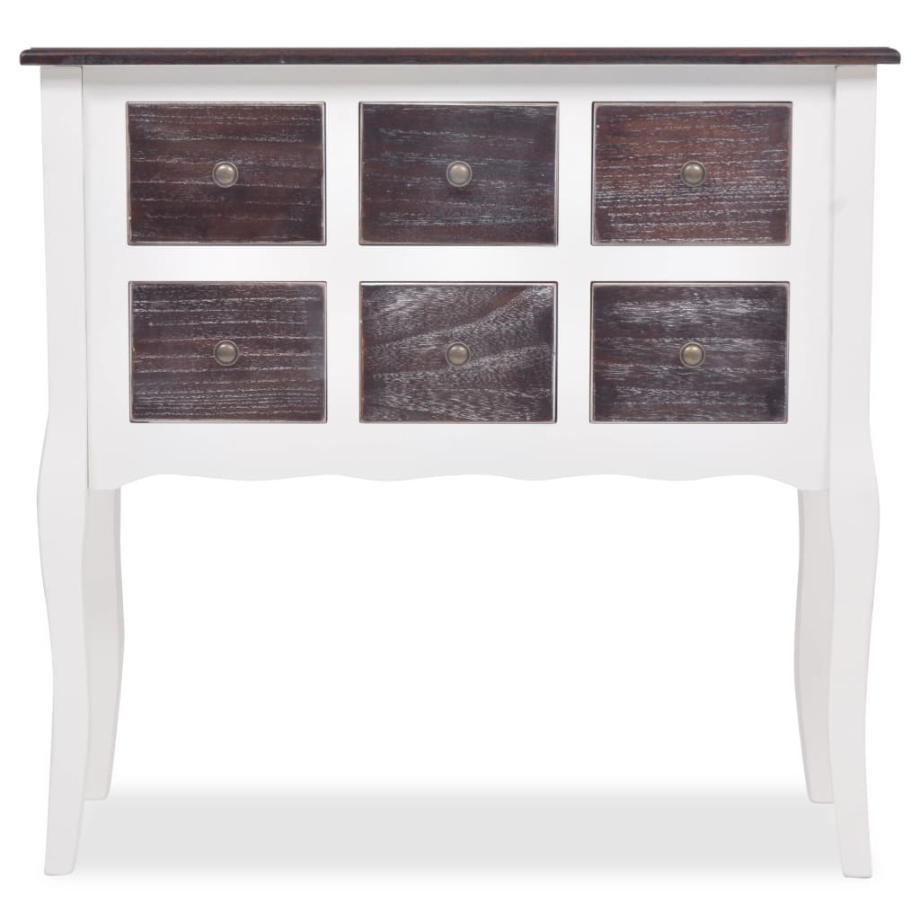 Meuble console 6 tiroirs en bois marron et blanc v6642 - Vetonek