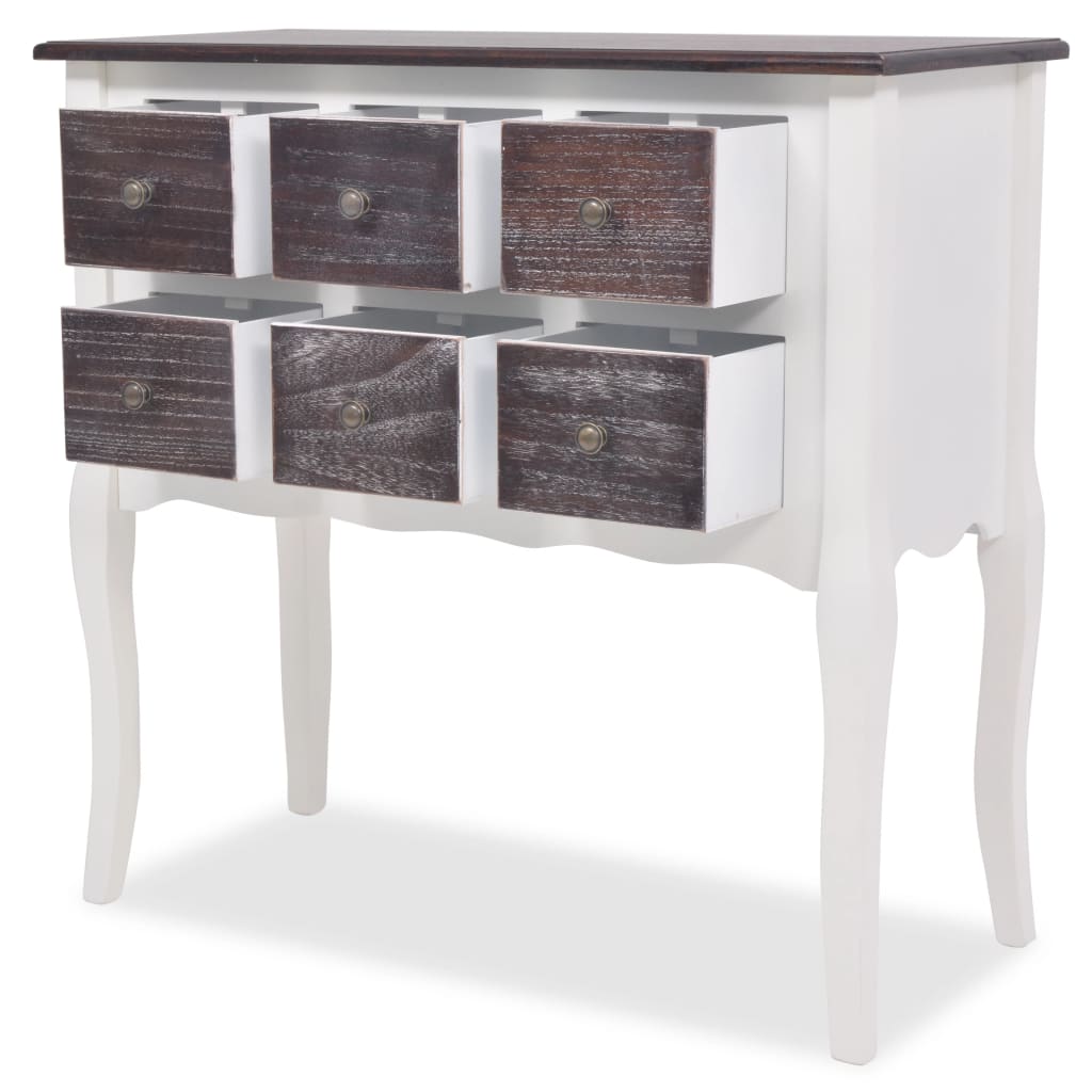Meuble console 6 tiroirs en bois marron et blanc v6642 - Vetonek
