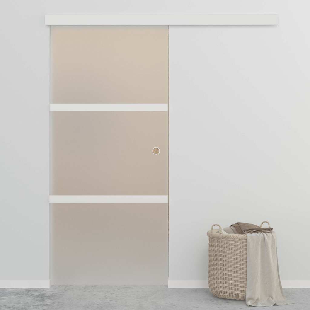 Porte coulissante en verre ESG et aluminium argenté 90x212 cm 