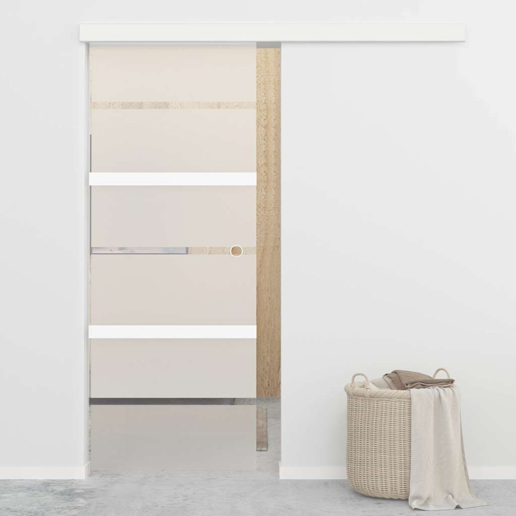Porte coulissante en verre ESG et aluminium argenté 76x212 cm 
