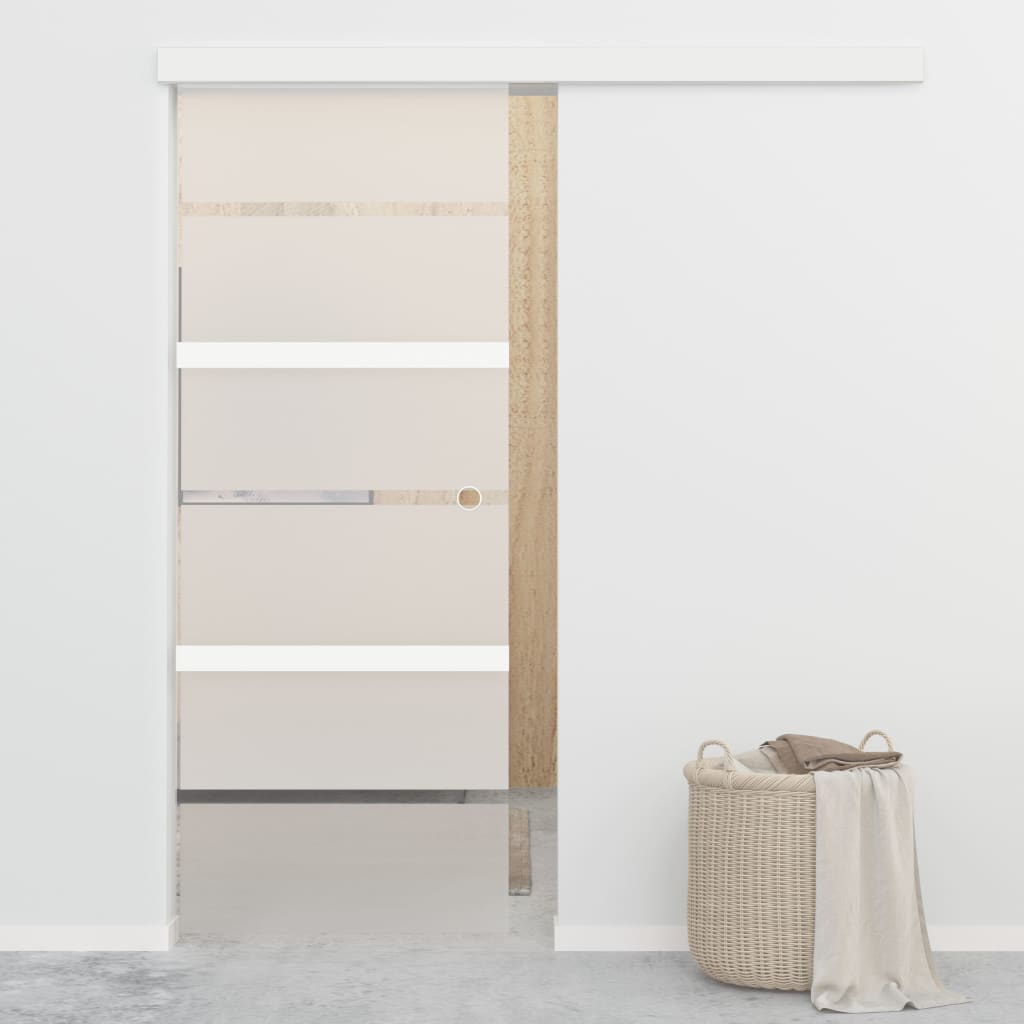 Porte coulissante avec butée douce en verre ESG et aluminium 76x205 cm 