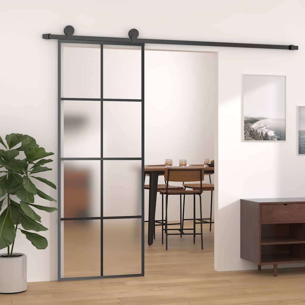 Puerta Corredera Aluminio y Vidrio ESG Negra 76x205 cm