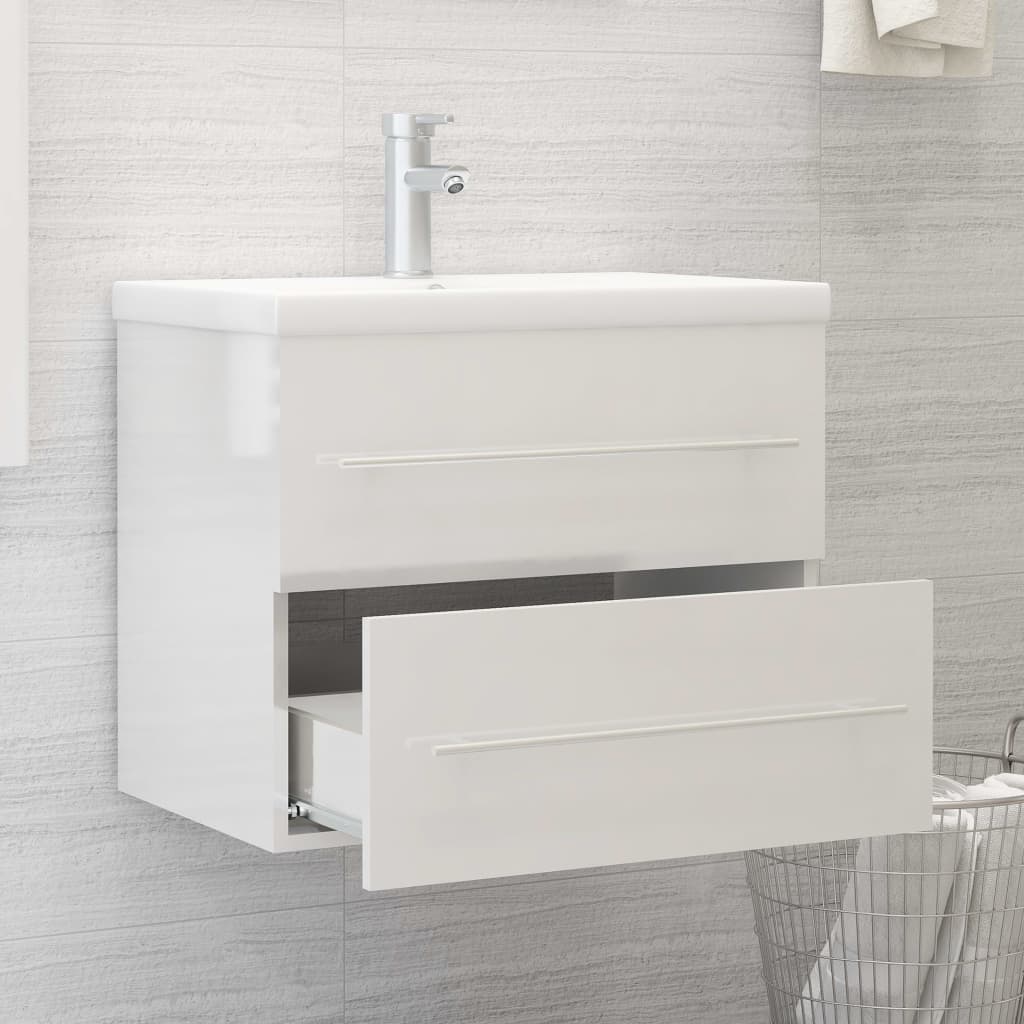 Meuble vasque en bois de synthèse Nexus blanc brillant 60x38,5x48 cm - Vetonek