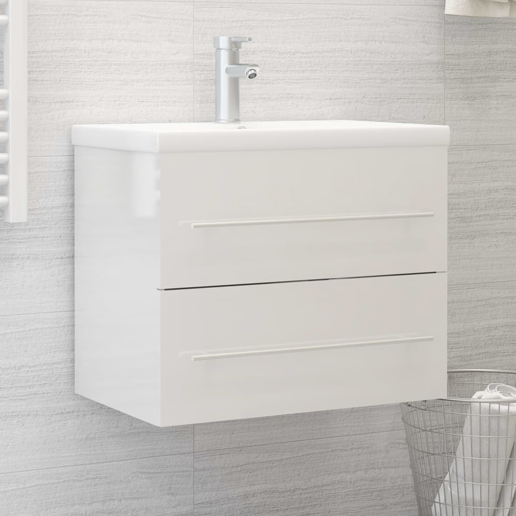 Meuble vasque en bois d'ingénierie blanc brillant 60x38,5x48 cm v0184 Vetonek