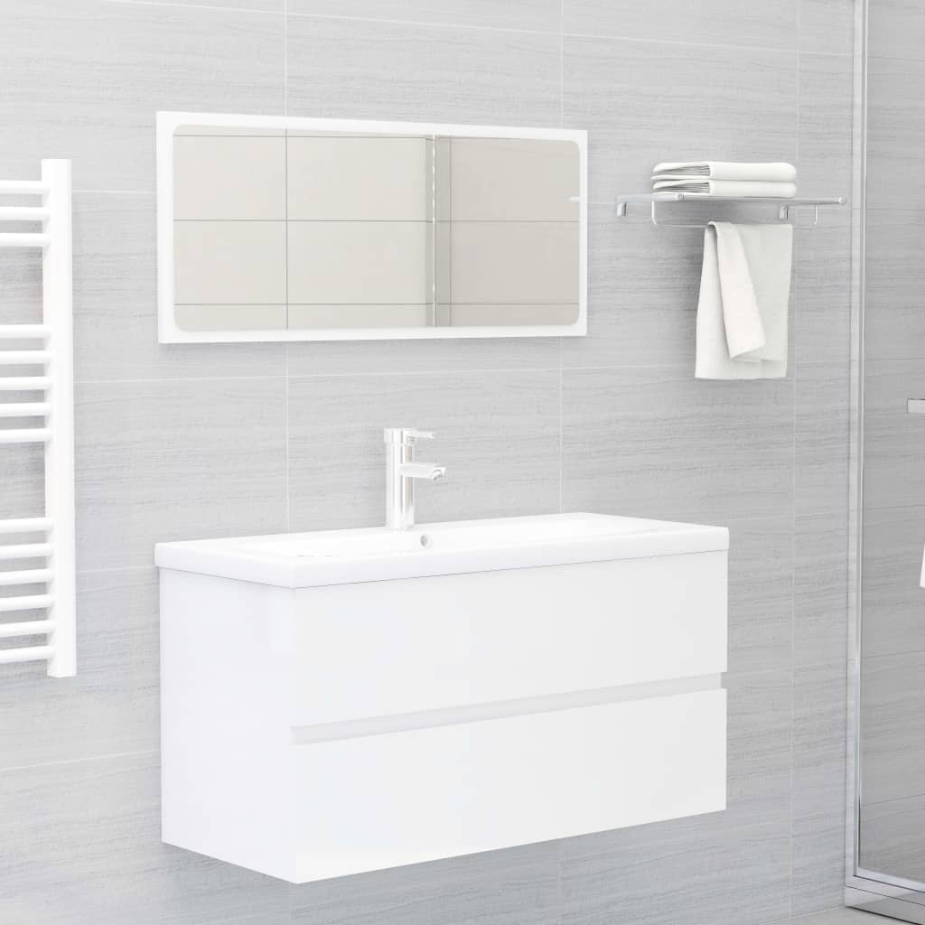 Meuble vasque en bois d'ingénierie blanc brillant 90x38,5x45 cm v0818 - Vetonek