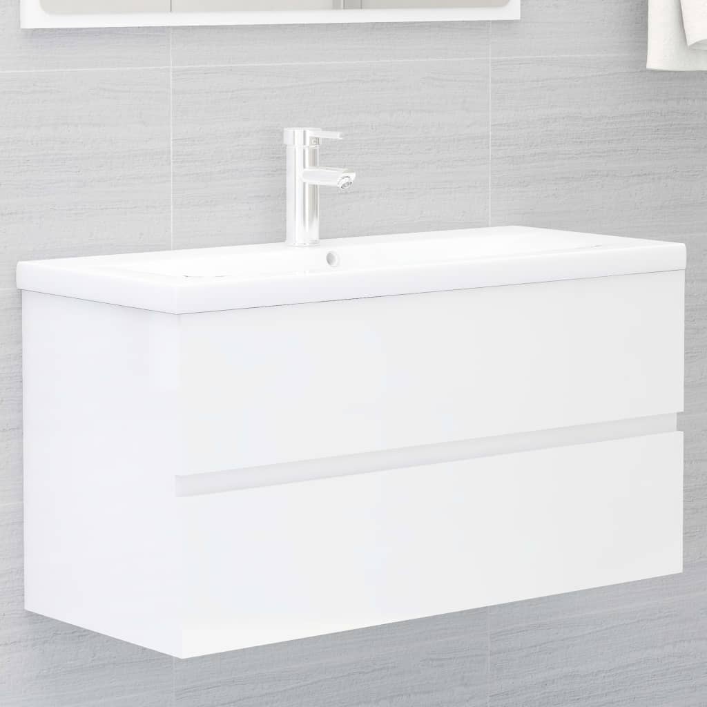 Meuble vasque en bois d'ingénierie blanc brillant 90x38,5x45 cm v0818 Vetonek