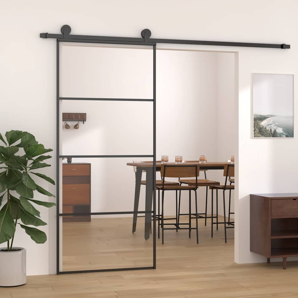 Puerta Corredera Aluminio y Vidrio ESG Negra 90x205 cm