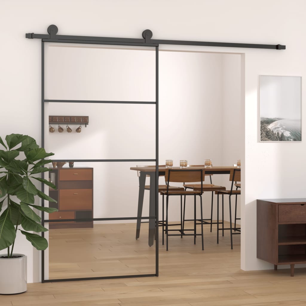 Puerta Corredera Aluminio y Vidrio ESG Negra 102,5x205 cm