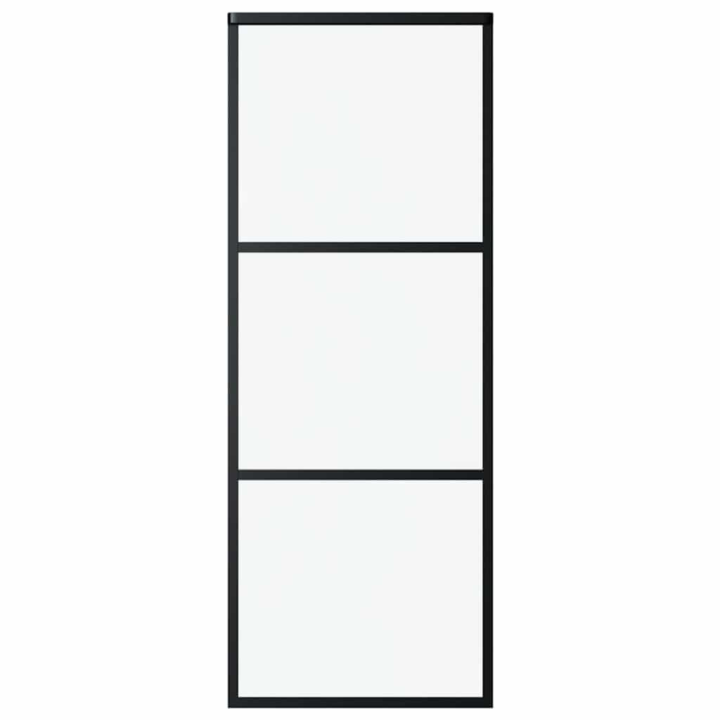 Puerta Corredera 3 Paneles ESG Vidrio y Aluminio Negra 76x205 cm