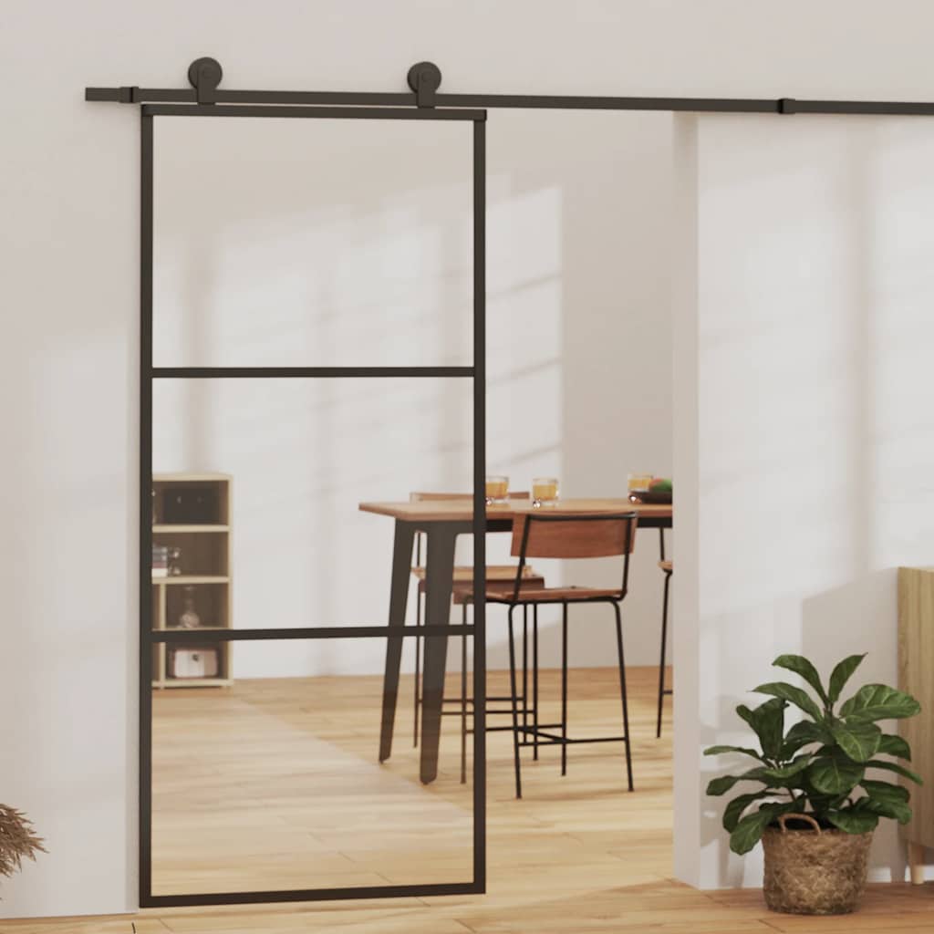 Puerta Corredera ESG Vidrio y Aluminio Negra 90x205 cm