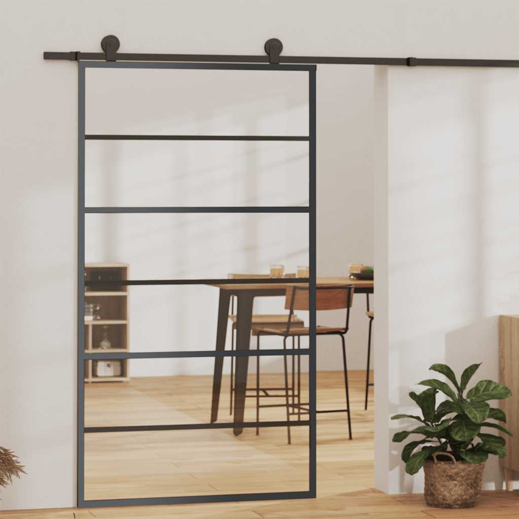 Puerta Corredera ESG Vidrio y Aluminio Negra 102x205 cm