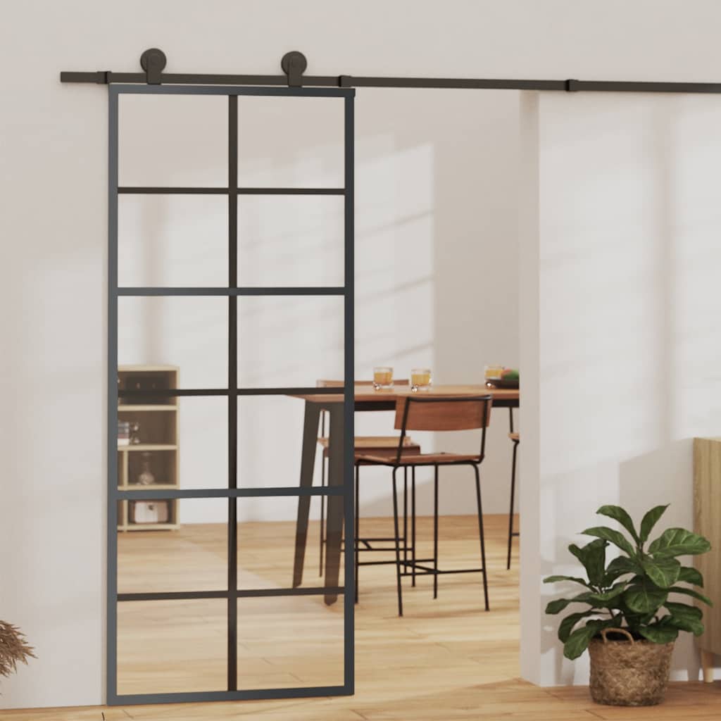 Puerta Corredera ESG Vidrio y Aluminio Negra 76x205 cm