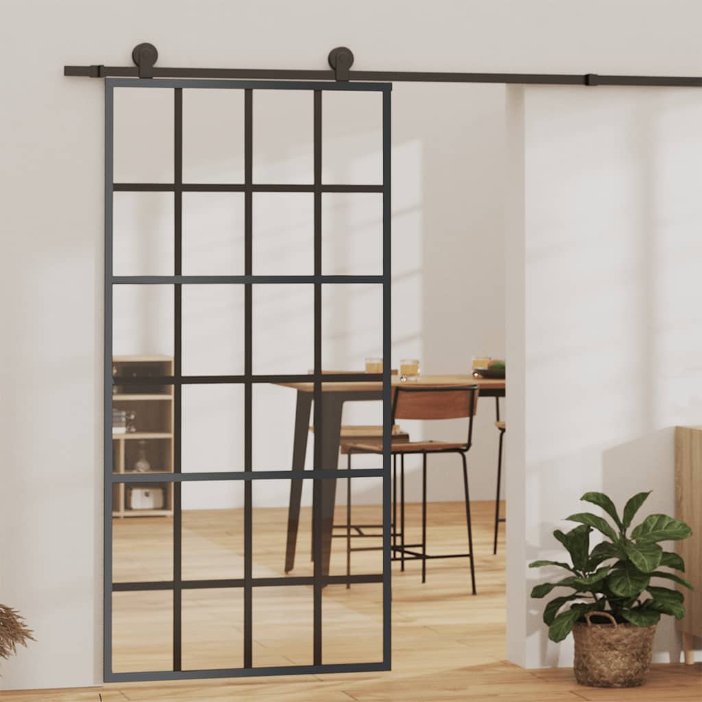 Puerta Corredera ESG Vidrio y Aluminio Negra 102x205 cm