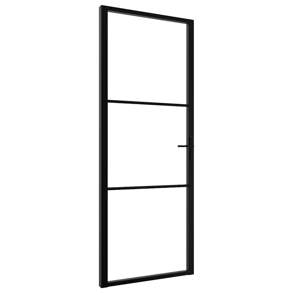 Porte intérieure en verre ESG et aluminium noir 76x201,5 cm 